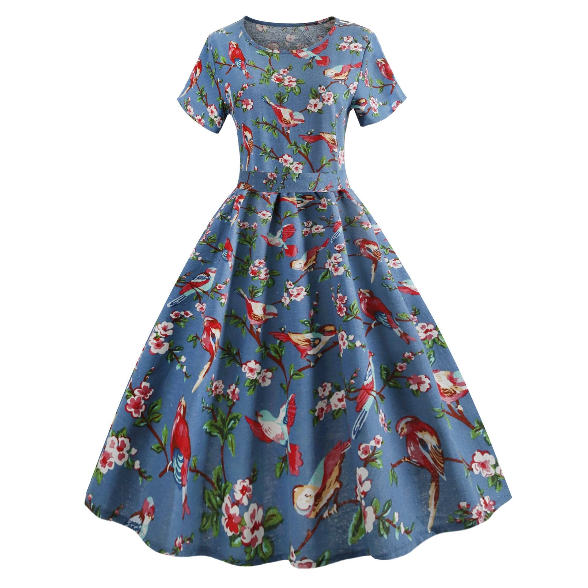 Nature Print Pleat Front Dress-Light Blue-Theone Apparel