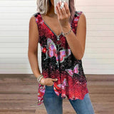 Loose Fitting Sleeveless V-Neck Tank Top Butterfly Blouse