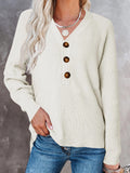 Long Sleeved V-Neck Top with Button Accents