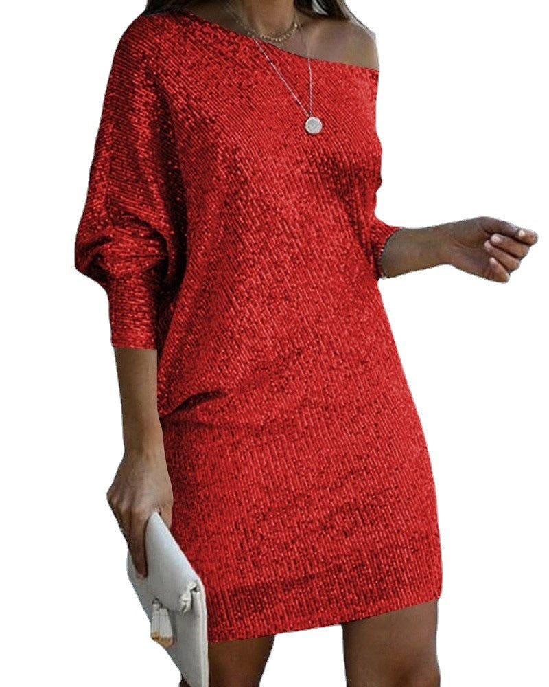 Off the Shoulder Log Sleeved Midi Dress with lacy Texture