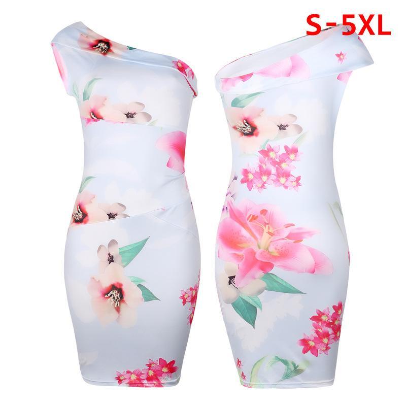 One Shoulder Flower Print Dress-White/Pink-Theone Apparel