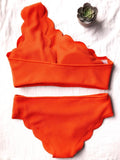One Shoulder Ladies Scalloped Bikini Set