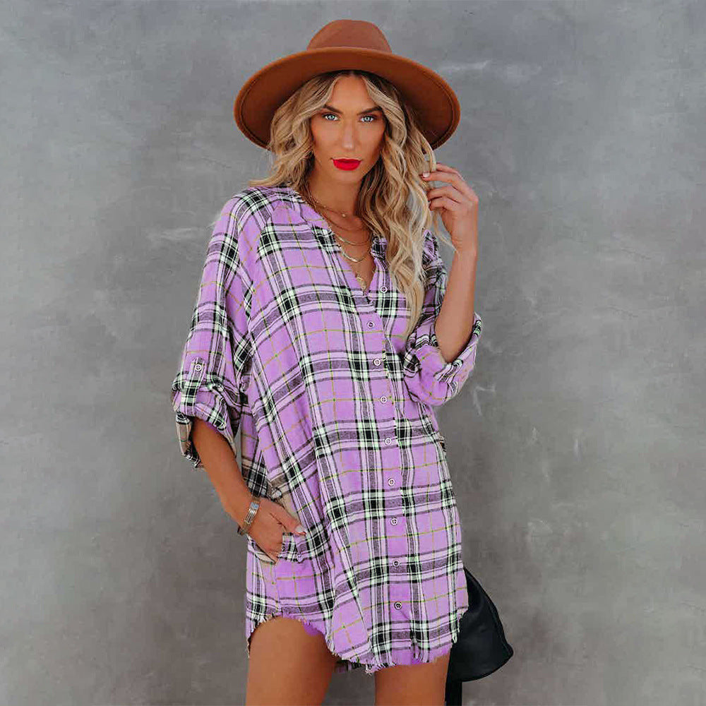 oversize flannel dress Oversized flannel shirt dress in blue check pattern