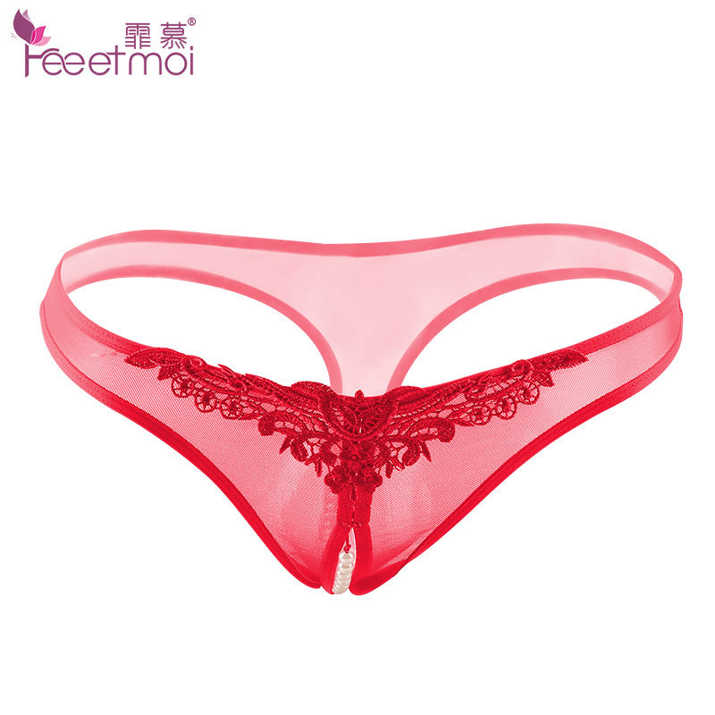 Peekaboo Pearl Strand Thong Panty-Red-Theone Apparel
