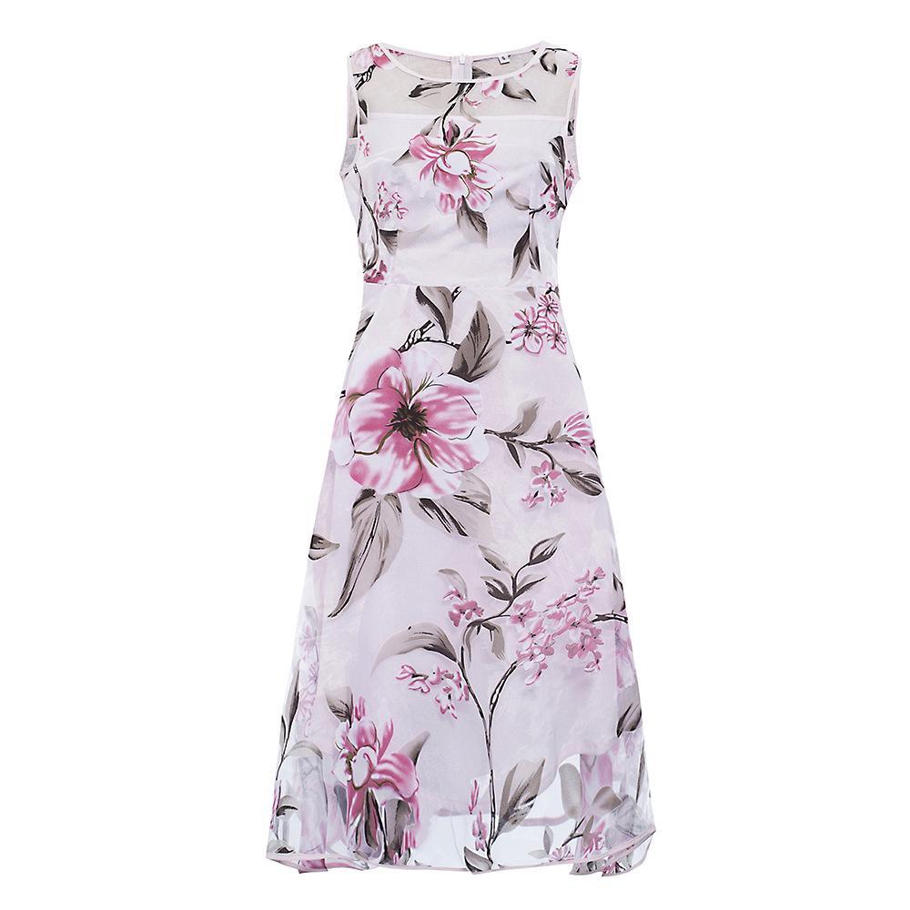 Pink Flower Print Sleeveless Dress-Theone Apparel