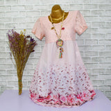 فستان طباعة الورد الوردي الدانتيل