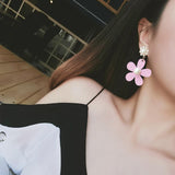 Pink Pearl Daisy Flower Earrings
