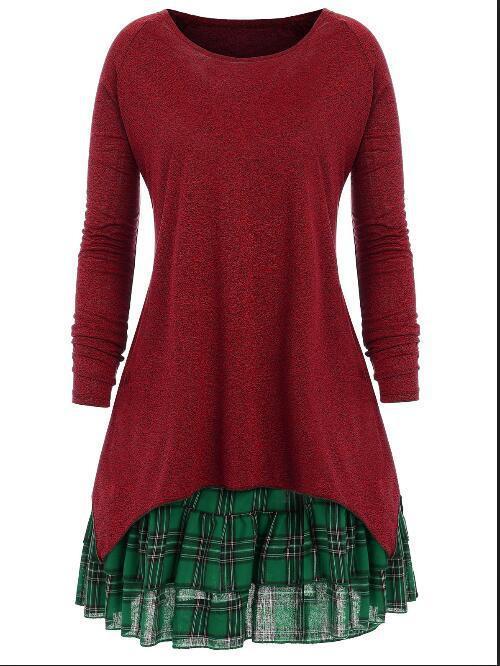 Plaid Peekaboo High Low Sweater-Theone Apparel