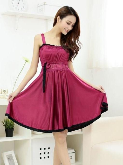 Pleated Mini Dress with Lace-Dark Red-Theone Apparel