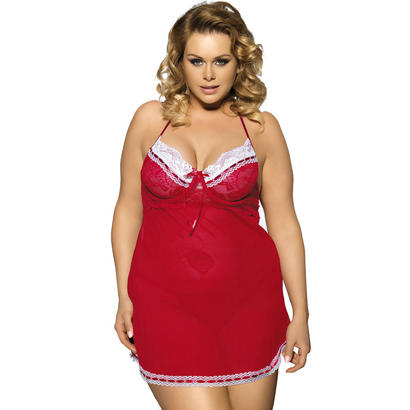 Plus Size Red & White Lace Dress-Theone Apparel