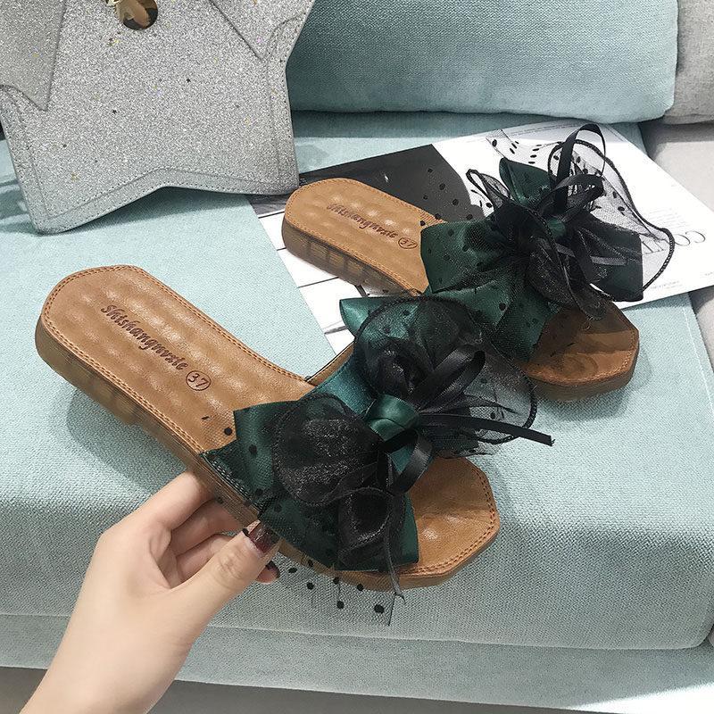 Polka Dot Bow Top Sliders-Green-Theone Apparel