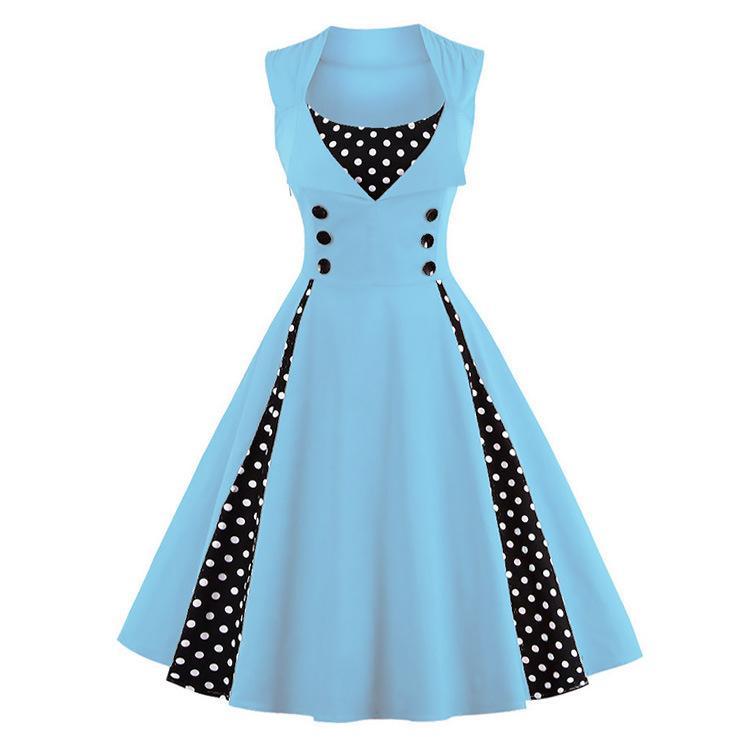 Polka Dot Pleats Retro Flair Dress-Theone Apparel