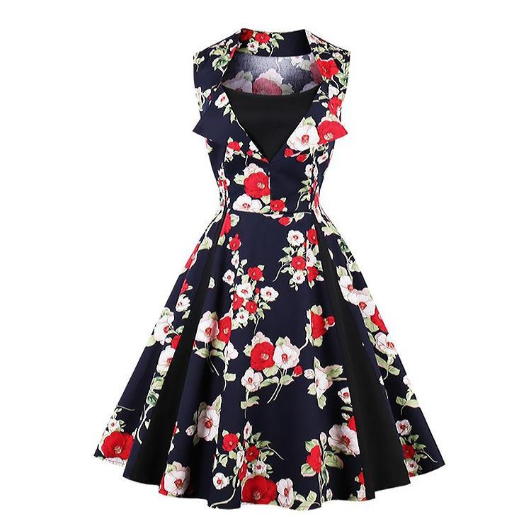 Polka Dot Pleats Retro Flair Dress-Theone Apparel