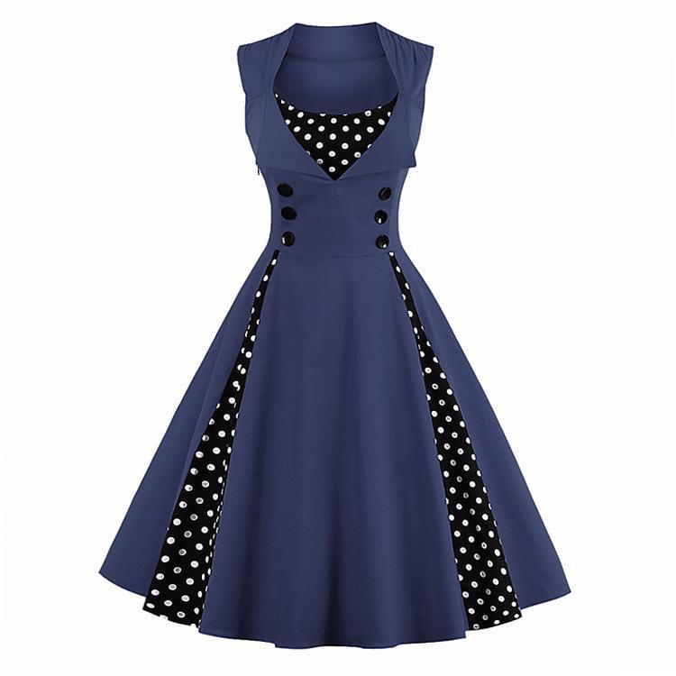Polka Dot Pleats Retro Flair Dress-Theone Apparel