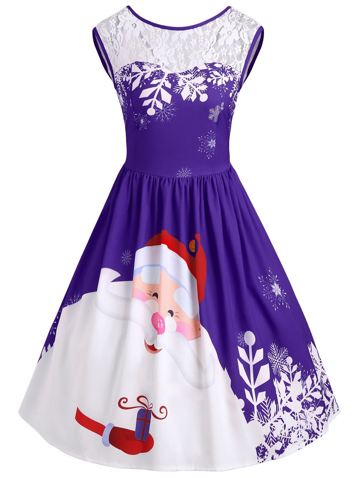 Red Santa Christmas Party Dress-Purple-Theone Apparel