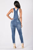 Ripped Ankle Cuff Jean Overalls - Theone Apparel