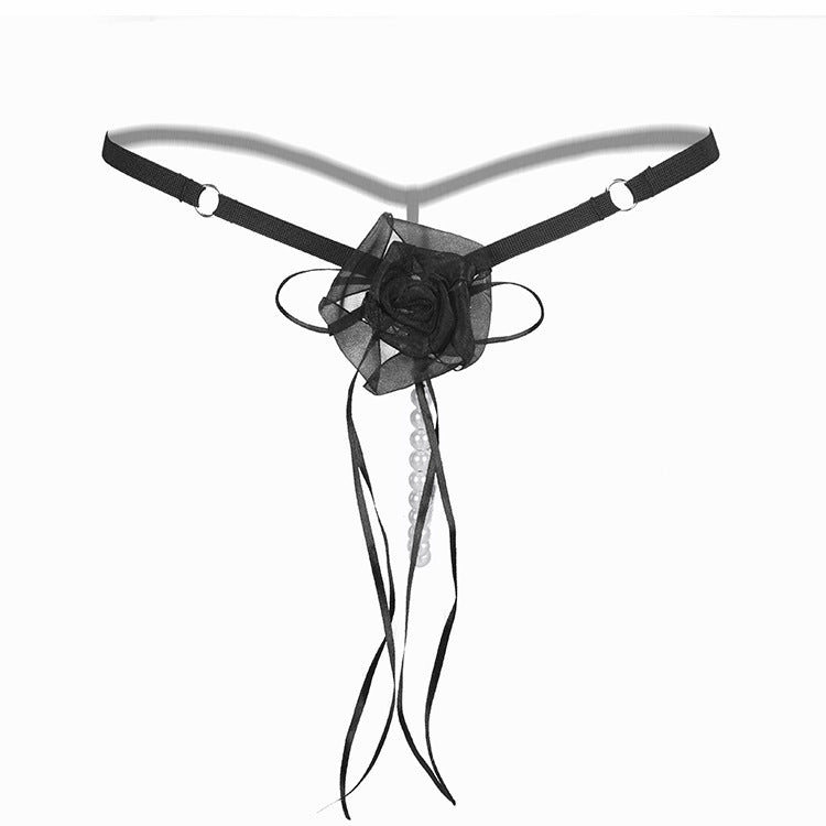 Rosebud Pearl Strand Bridal G String-Black-Theone Apparel