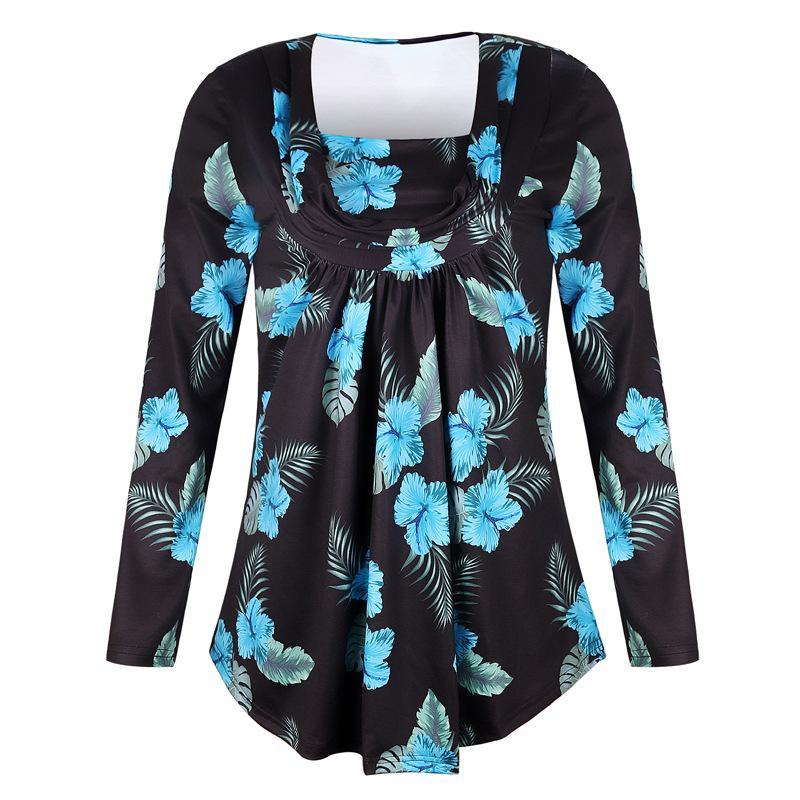 Ruched Collar Floral Print Blouse-Theone Apparel