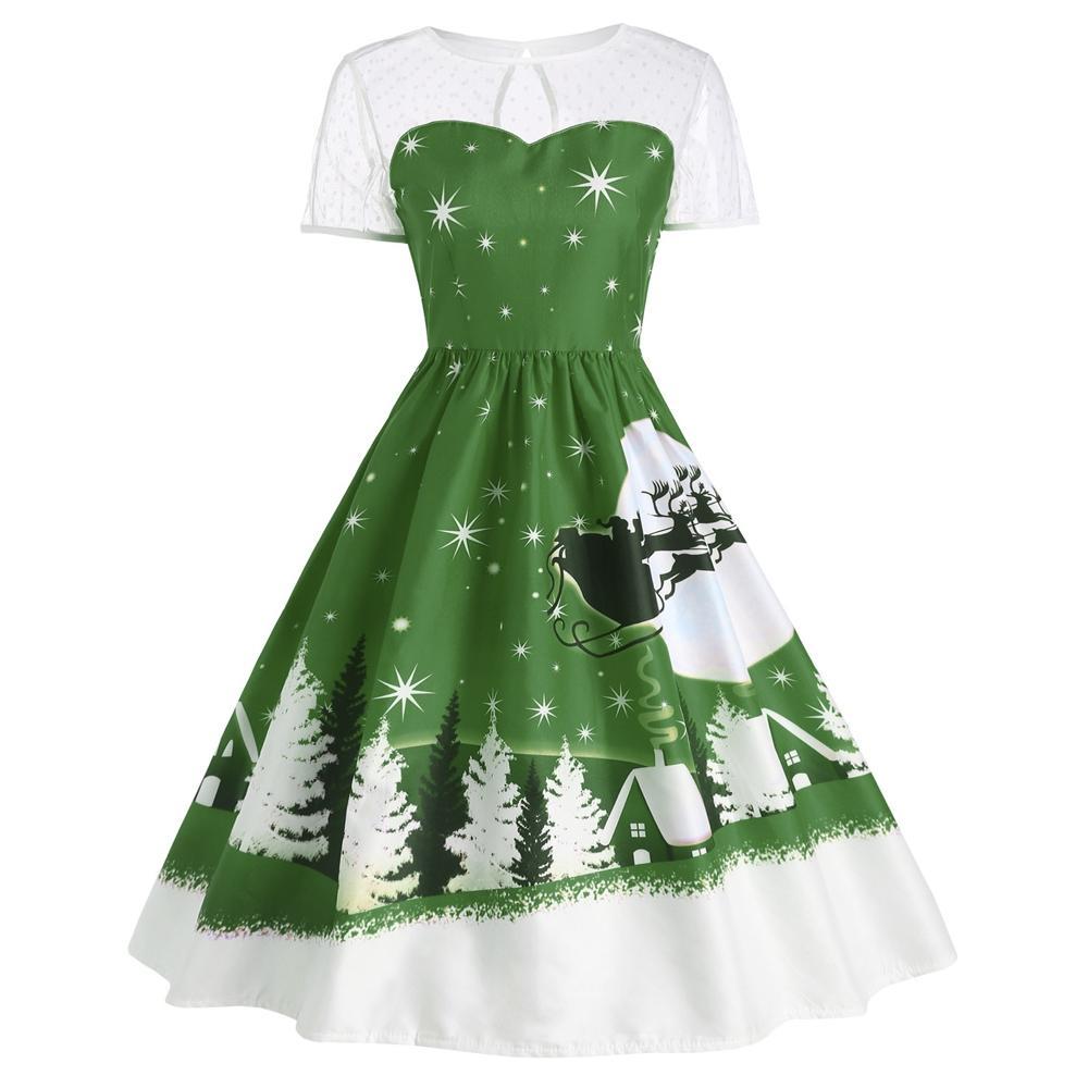 Santa Claus Vintage Christmas Dress-Green-Theone Apparel