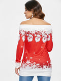Santa Snowflakes Skew Neck Sweatshirt