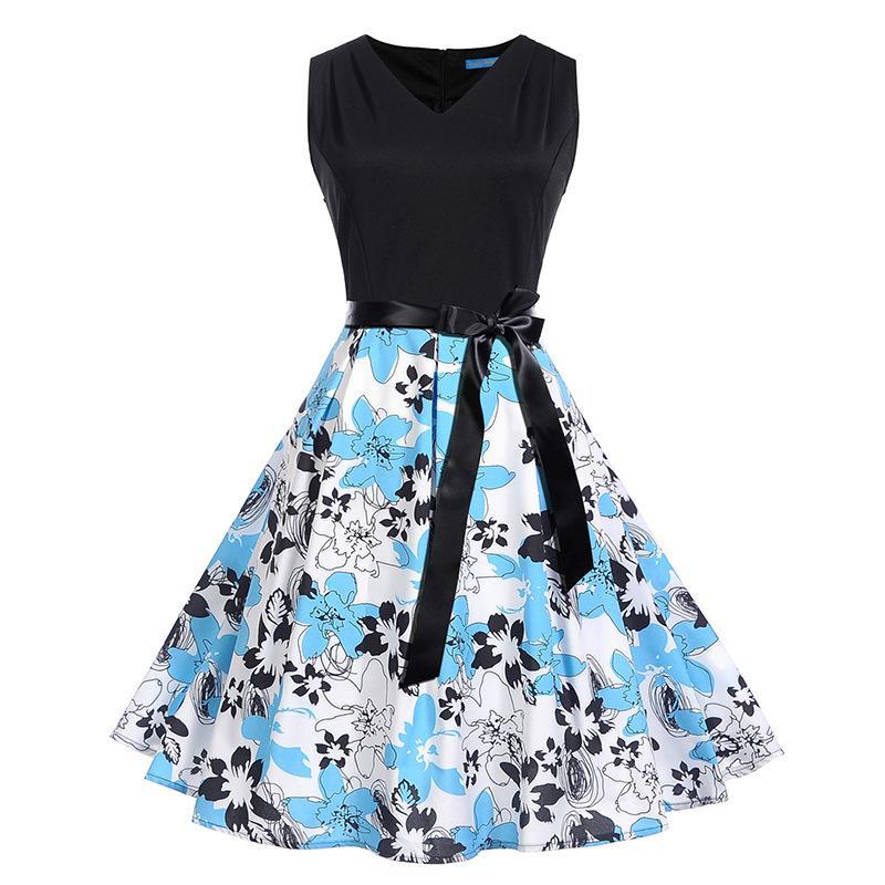 Satin Waist Bow Cocktail Dress-Sky Blue-Theone Apparel