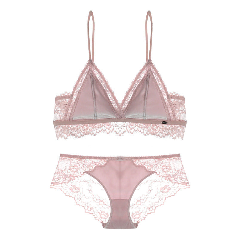 Satiny Lace Triangle Bra and Panty Set
