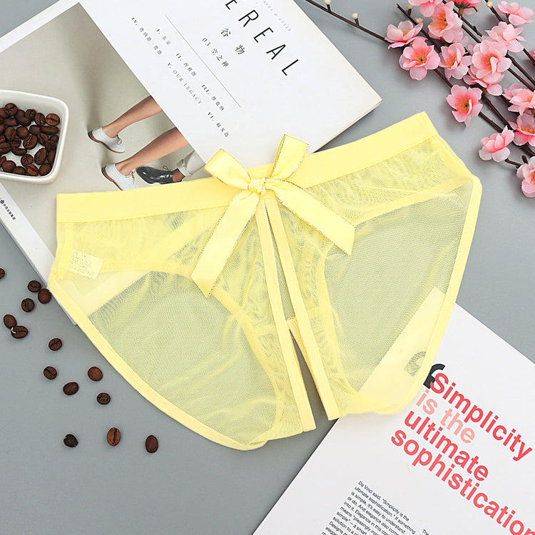See Through Mesh Briefs with Butterfly Style Cutouts-Yellow-Theone Apparel