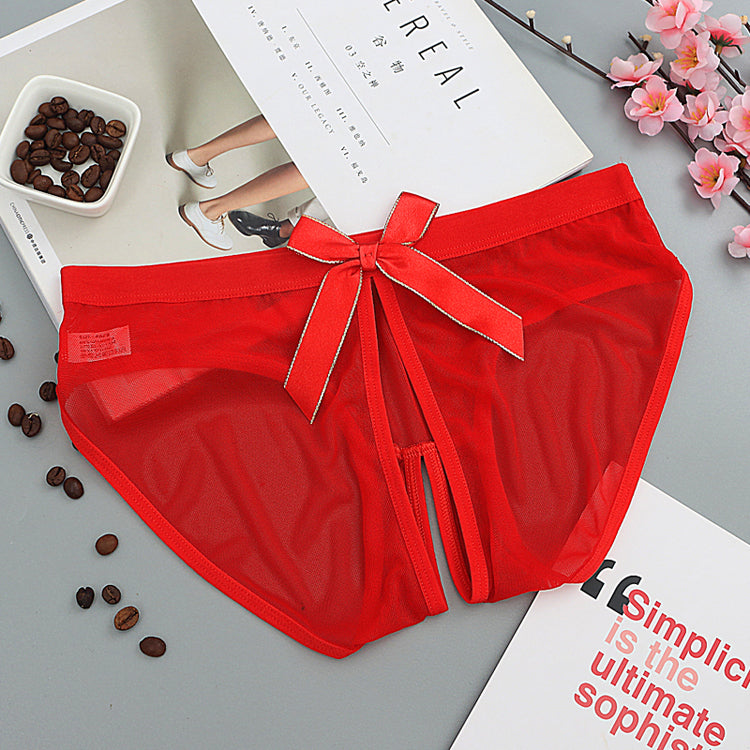 See Through Mesh Briefs with Butterfly Style Cutouts-Red-Theone Apparel