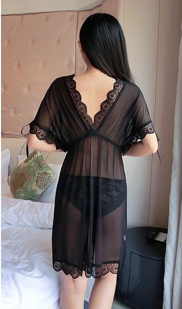 Sheer Tie-Front Coverup with Lace Trim-Theone Apparel