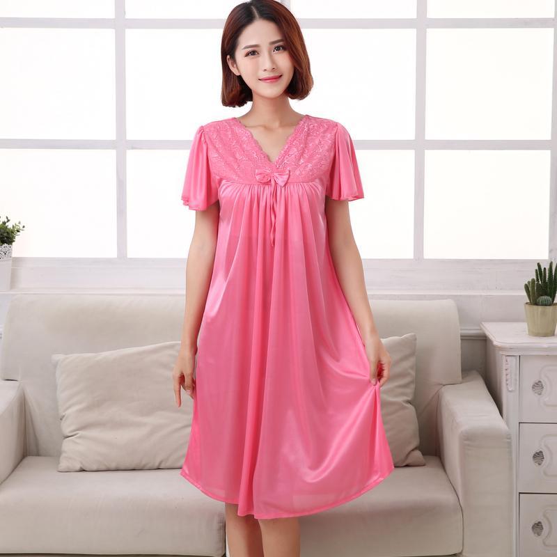 Short Sleeve Pleated Nightgown Dress-Pink-Theone Apparel