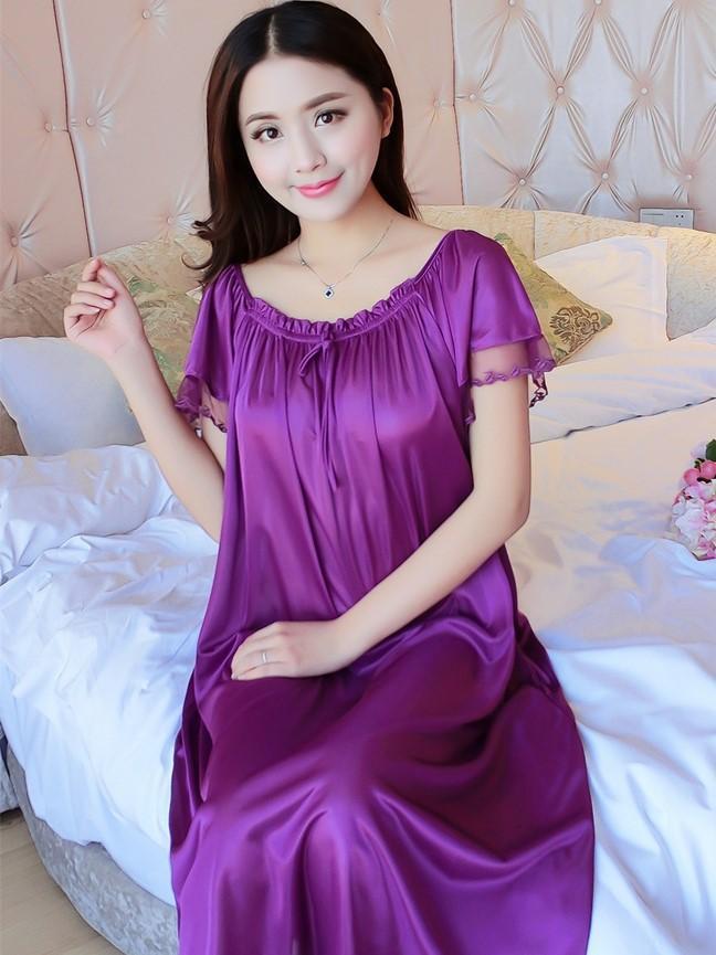 Silky Mesh Ruffle Nightgown-Purple-Theone Apparel
