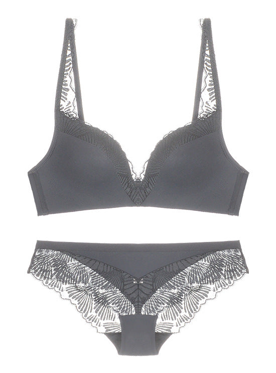 Smooth Cup Lace Trim Bra and Panty Set-Black-Theone Apparel
