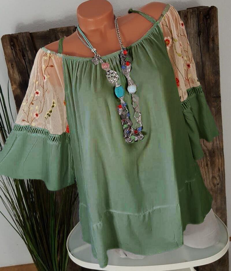Southwest Traditions Off Shoulder Blouse-Green-Theone Apparel