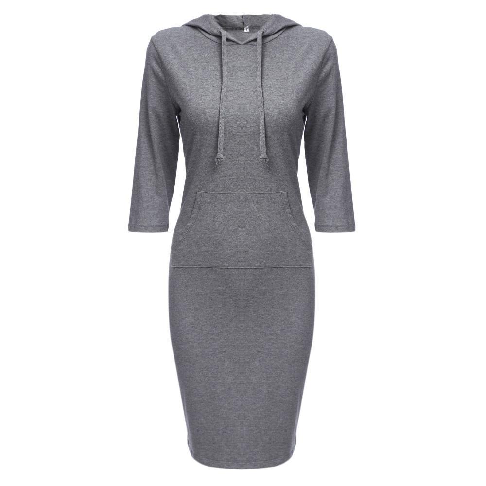 Sporty Drawstring Hood Sweater Dress-Theone Apparel