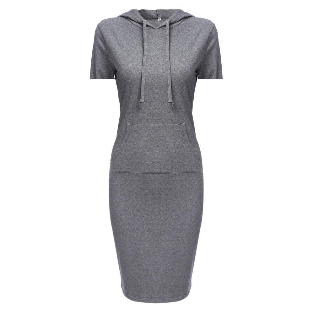 Sporty Drawstring Hood Sweater Dress-Theone Apparel