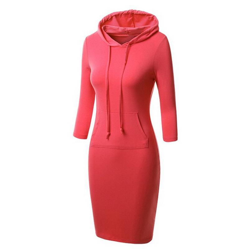 Sporty Drawstring Hood Sweater Dress-Theone Apparel