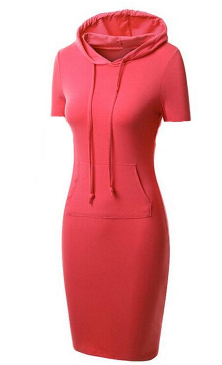 Sporty Drawstring Hood Sweater Dress-Theone Apparel