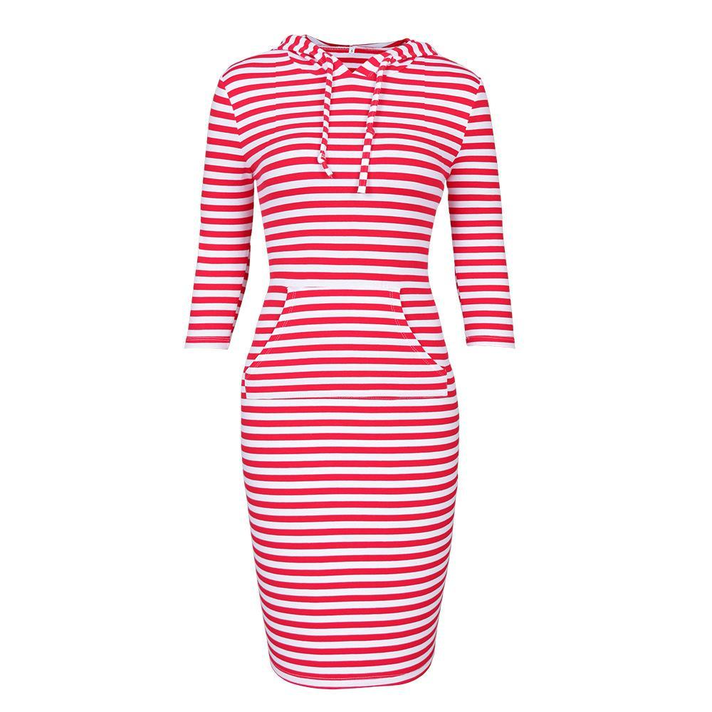 Sporty Drawstring Hood Sweater Dress-Theone Apparel