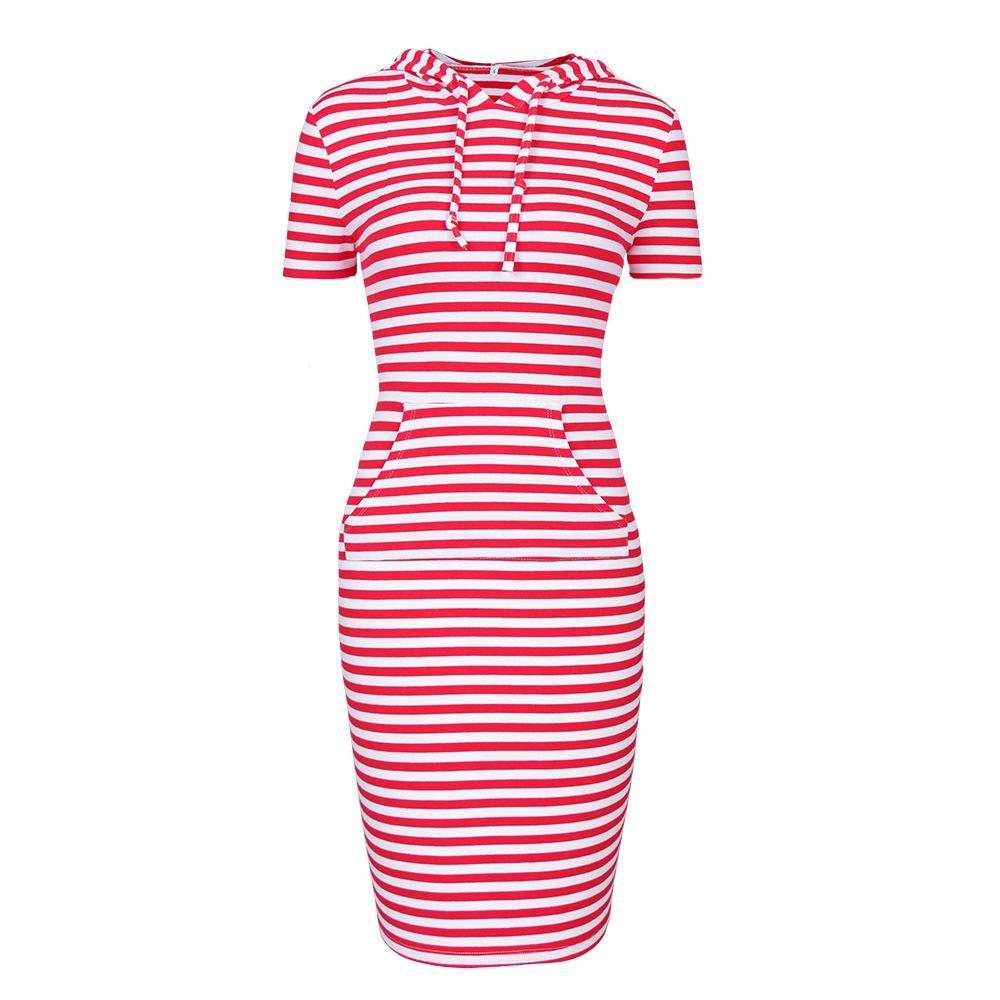 Sporty Drawstring Hood Sweater Dress-Theone Apparel