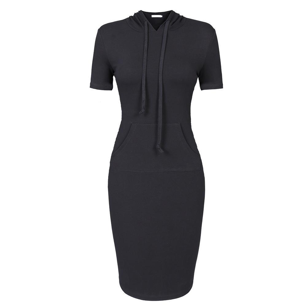 Sporty Drawstring Hood Sweater Dress-Theone Apparel