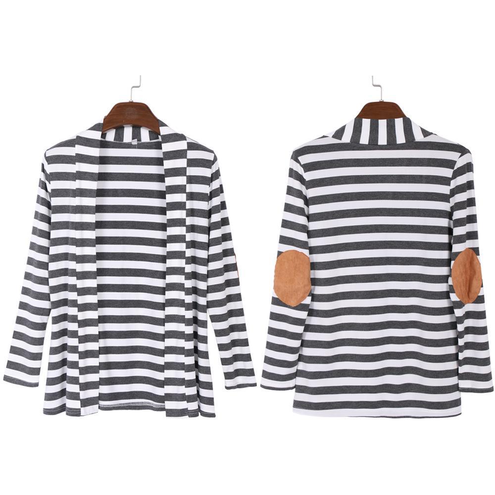 Striped Elbow Patch Cardi Sweater-Theone Apparel