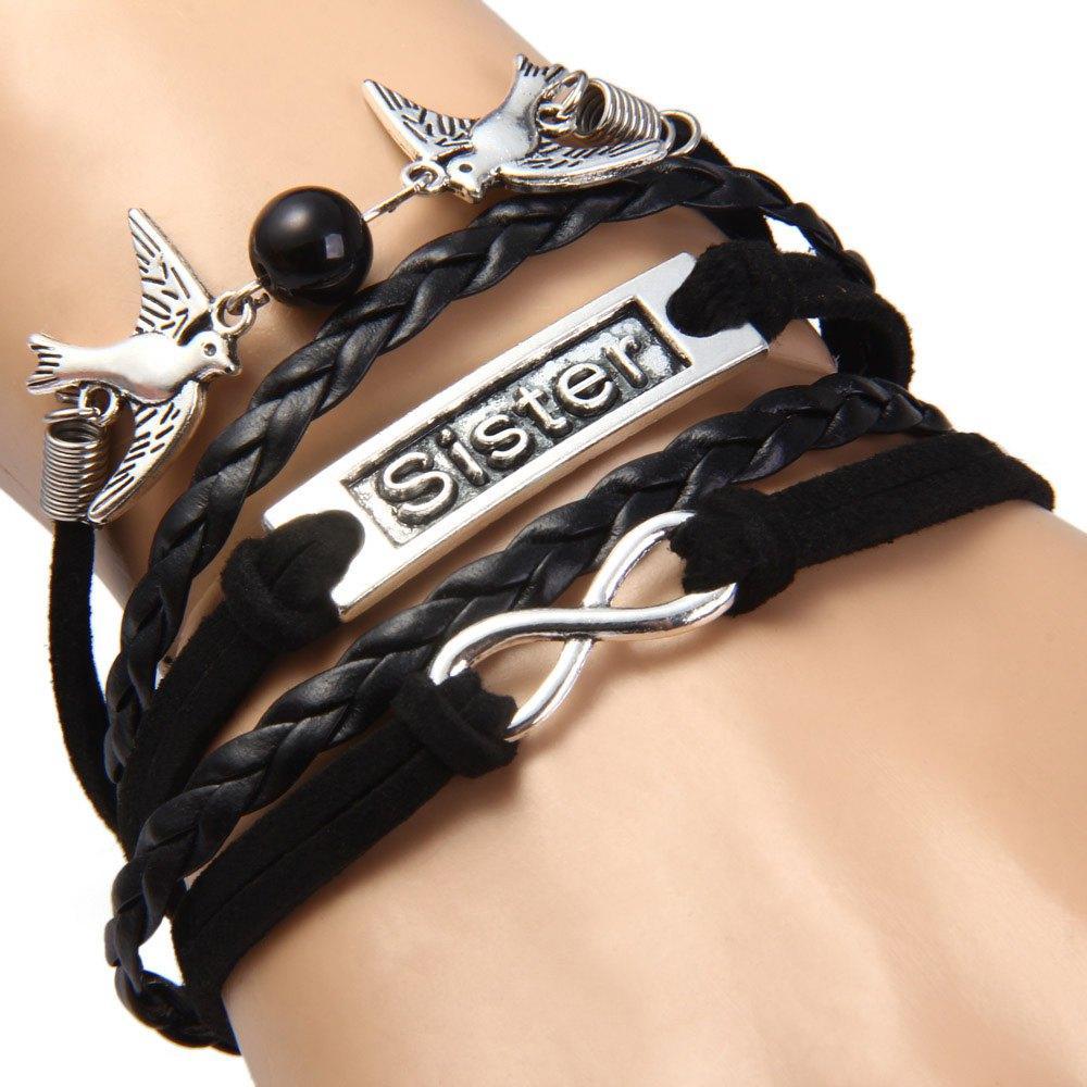 Swallow Letter Multi-Layered Friendship Bracelet-Black-Theone Apparel