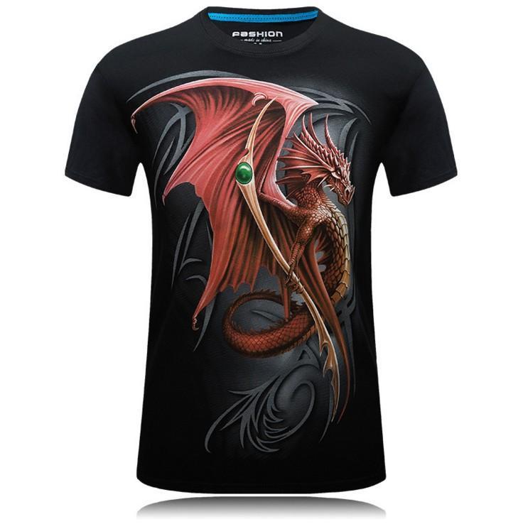 Symbolic Red Dragon Graphic Shirt-Black-Theone Apparel