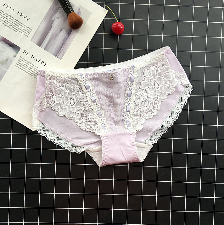 Traditional Cotton Semi Transparent Lace Panties-Light Purple-Theone Apparel