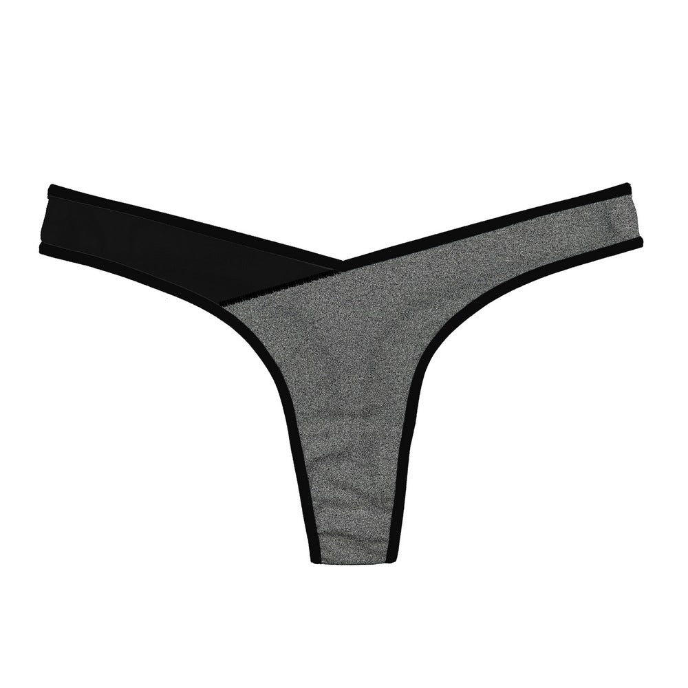 Trimmed Crisscross Thong Panty-Black/Gray-Theone Apparel