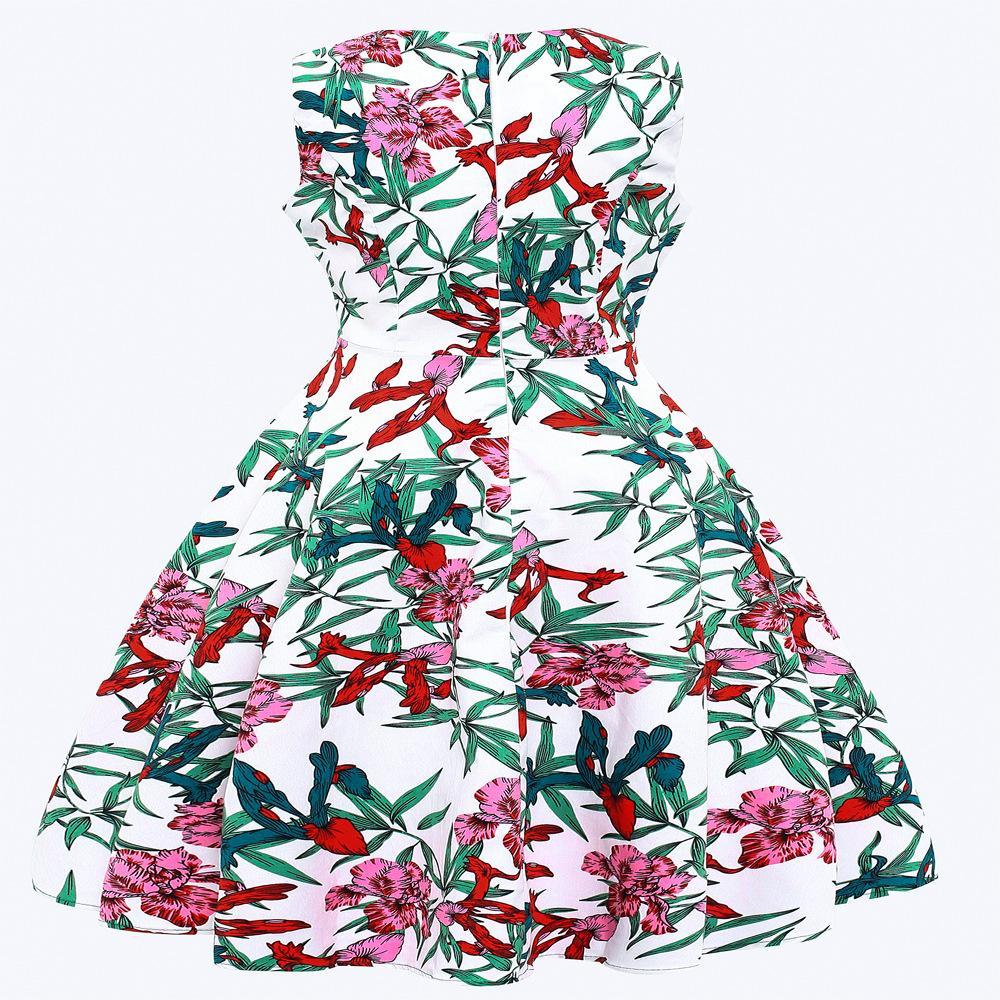 Tropical Flora Sleeveless Summer Dress-Theone Apparel