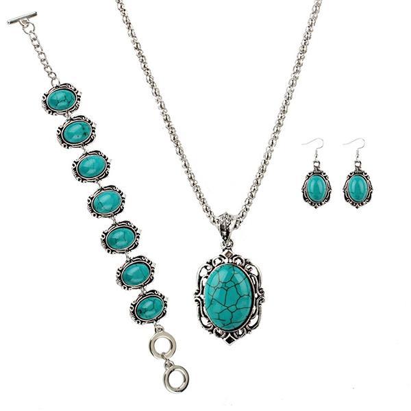 Turquoise Bohemian Faux Jewelry Set-Green-Theone Apparel