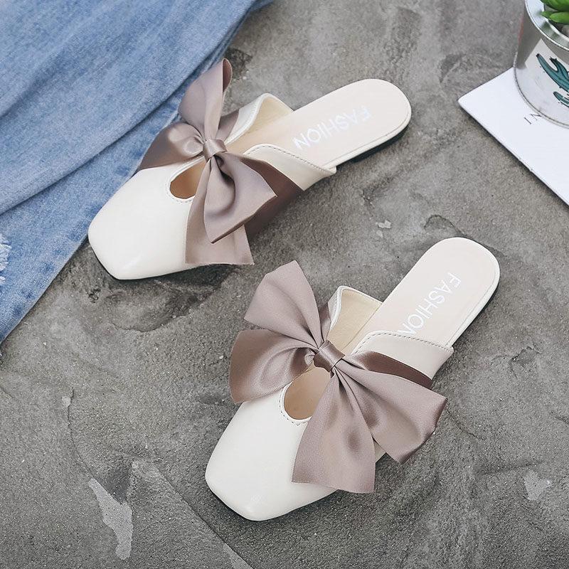 Venetian Style Bow Top Slides-Beige-Theone Apparel