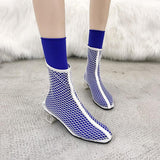 Clear Heel Fishnet Statement Booties - Theone Apparel