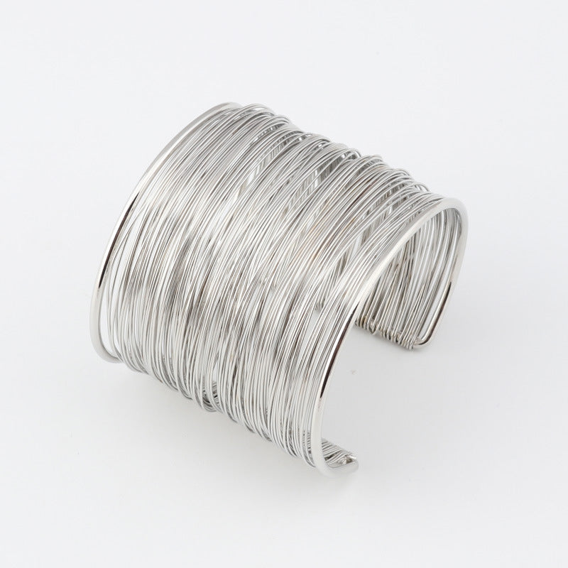 Wire Wrapped Metallic Cuff Bracelet-Silver-Theone Apparel
